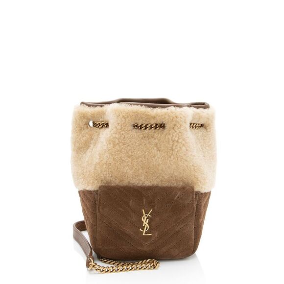 SAINT LAURENT Handbags - Saint Laurent Suede Shearling Joe Mini Bucket Bag